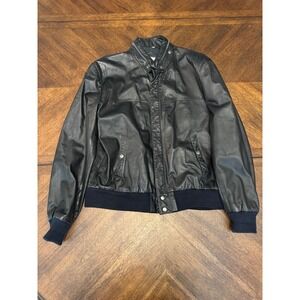 Vintage Saddlery Mens Black Leather Bomber Jacket Size 42 Zip‎ Up |R